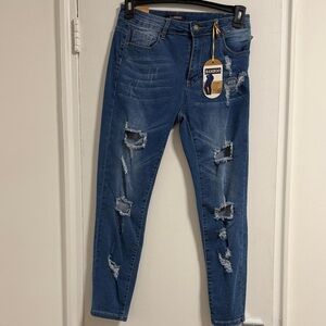 BAMBOO Women's Ripped Skinny Blue Jeans